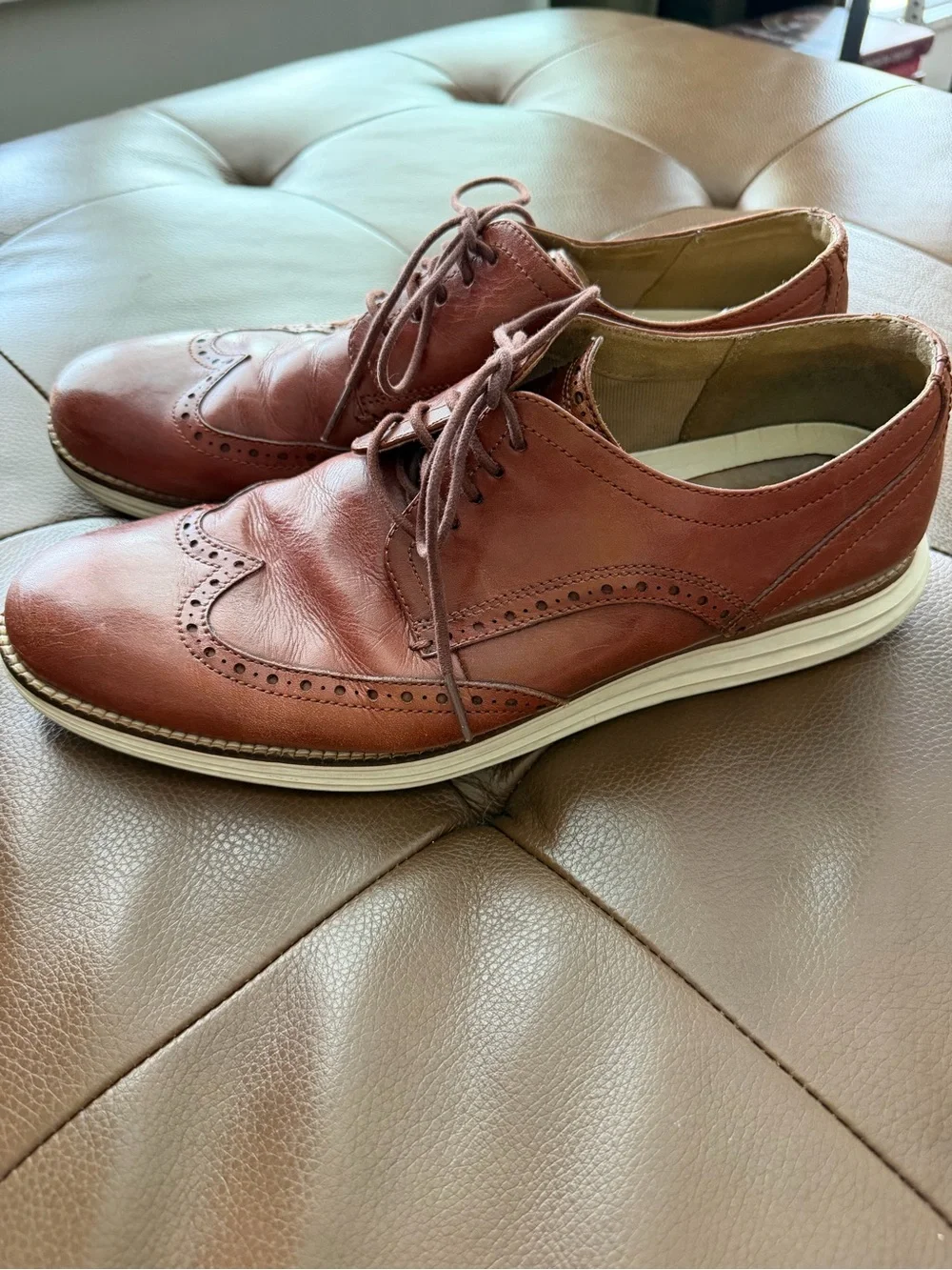 Cole Haan Men's Wingtip Leather Oxfords - Chestnut Brown